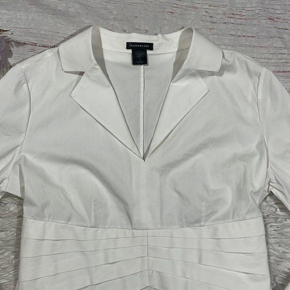 Natori White Poplin Pleated Front Pullover Blouse - Picture 8 of 9